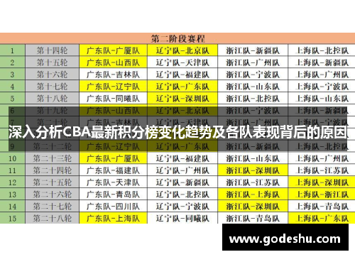 深入分析CBA最新积分榜变化趋势及各队表现背后的原因